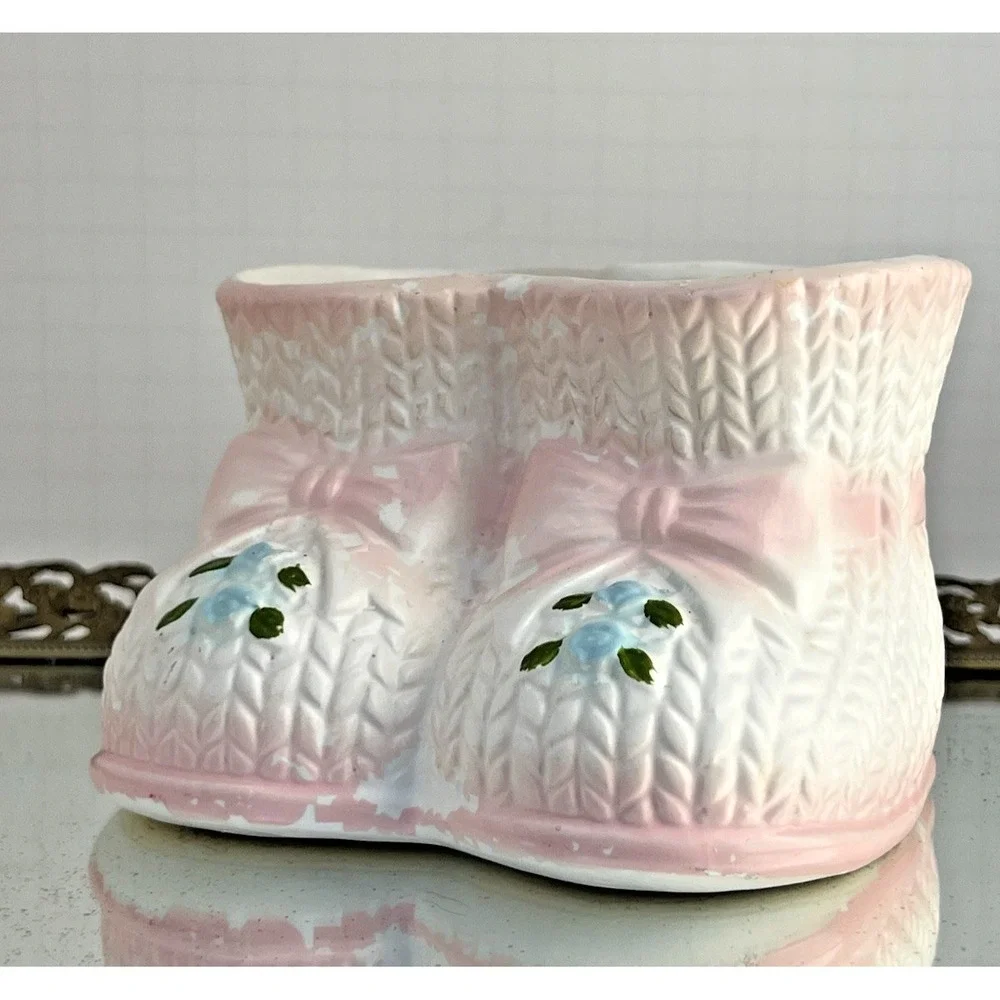 Baby Bootie Planter Napco Pink Nursery Double Shoe Vase Japan Vintage Ceramic